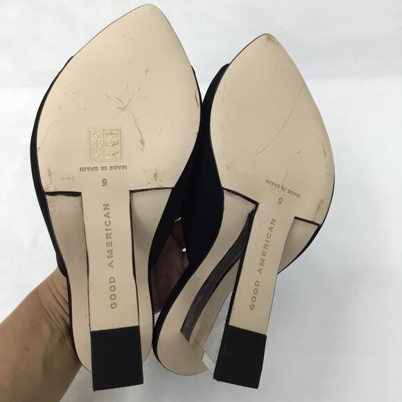 Good American Cinderella black Mules Lucite Heel Wedge Sandals NEW sz 5 - Picture 4 of 5